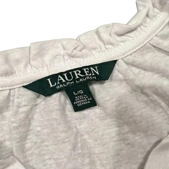Lauren Ralph Lauren White Jersey Tie Neck Flutter Sleeve Top L - Picture 3 of 4